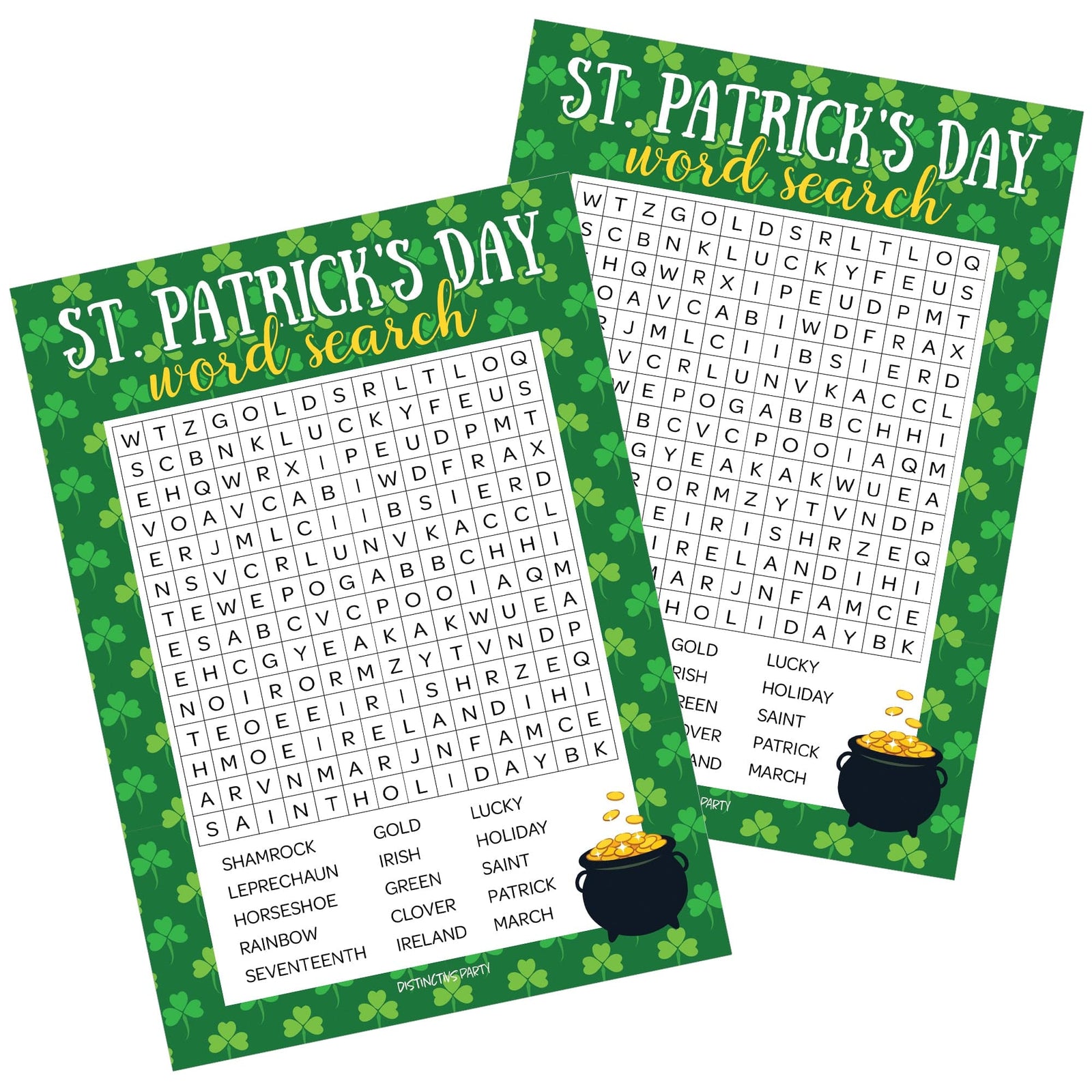 St. Patrick's Day Game: Word Search Classroom Party Game - 25 Player Cards - Distinctivs Party