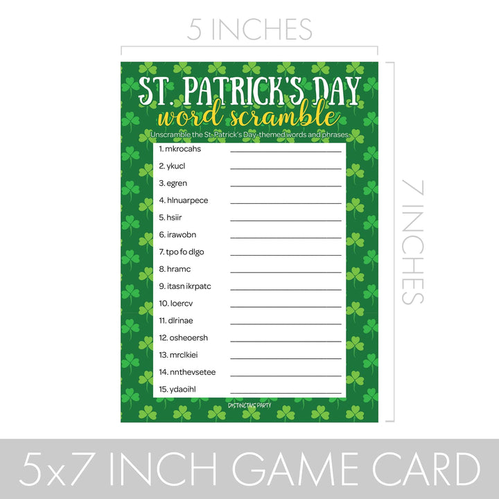 St. Patrick's Day Word Scramble Classroom Party Game - 25 Player Cards