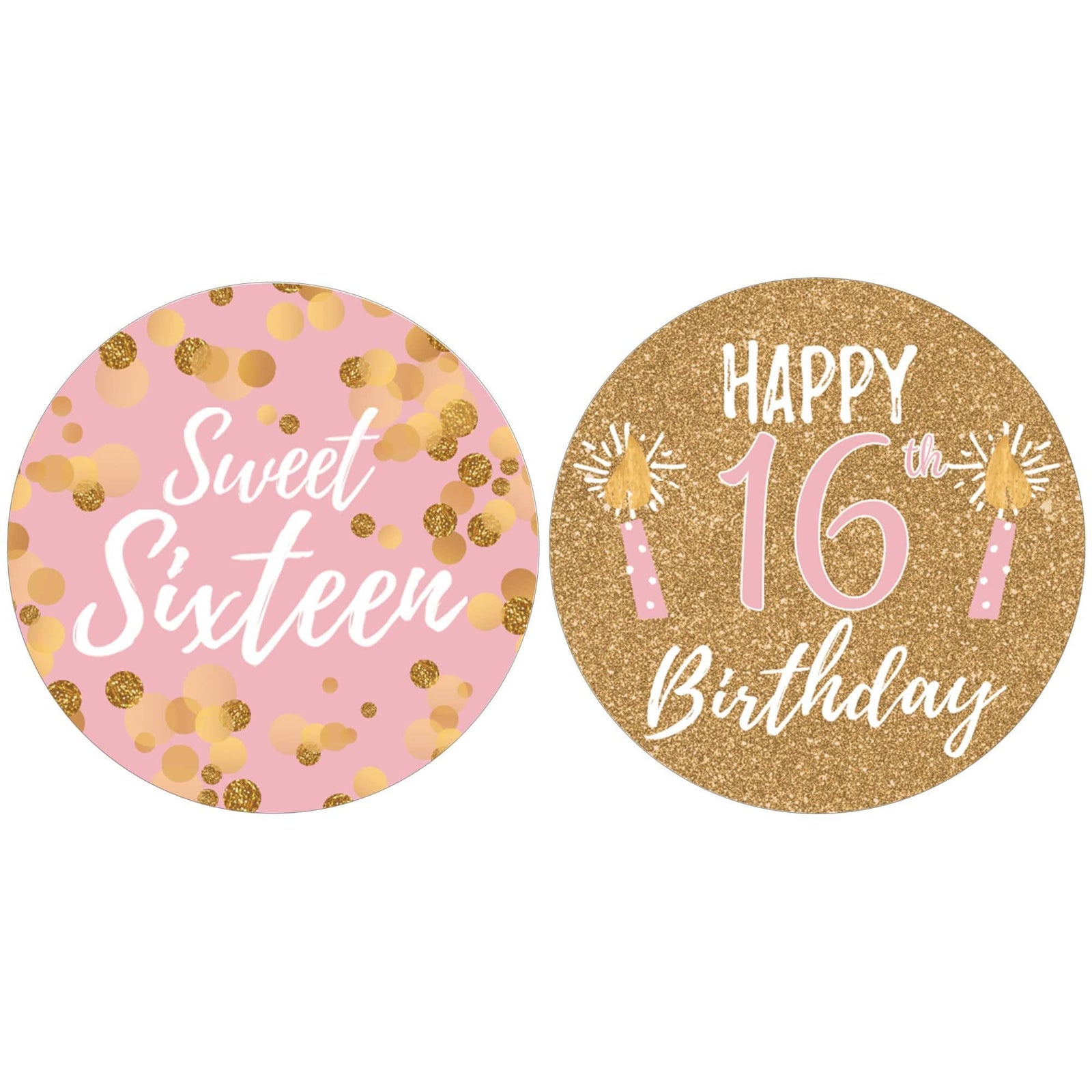 Sweet 16: Pink & Gold - Birthday Party Favor Stickers - 40 Stickers - Distinctivs Party
