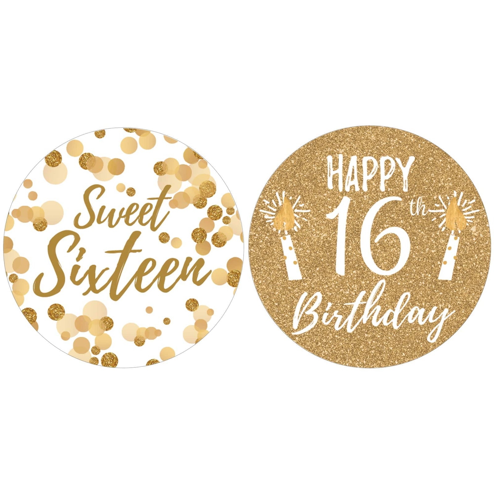 Sweet 16: White & Gold - Birthday Party Favor Stickers - 40 Stickers - Distinctivs Party