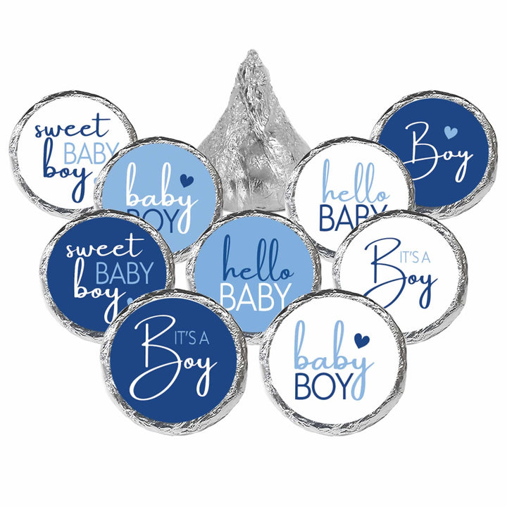 Sweet Baby Boy: Azul - Pegatinas para regalos de fiesta de baby shower - 180 pegatinas