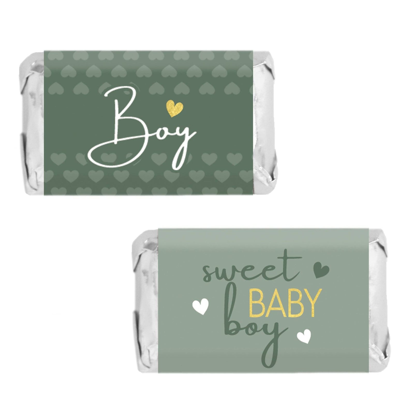 Sweet Baby Boy: Green -  It’s a Boy Baby Shower Mini Candy Bar Labels  45 Stickers - Distinctivs Party