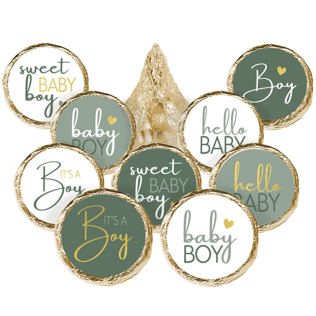 Sweet Baby Boy: Green -  It’s a Boy Baby Shower Party Favor Stickers -180 Stickers - Distinctivs Party