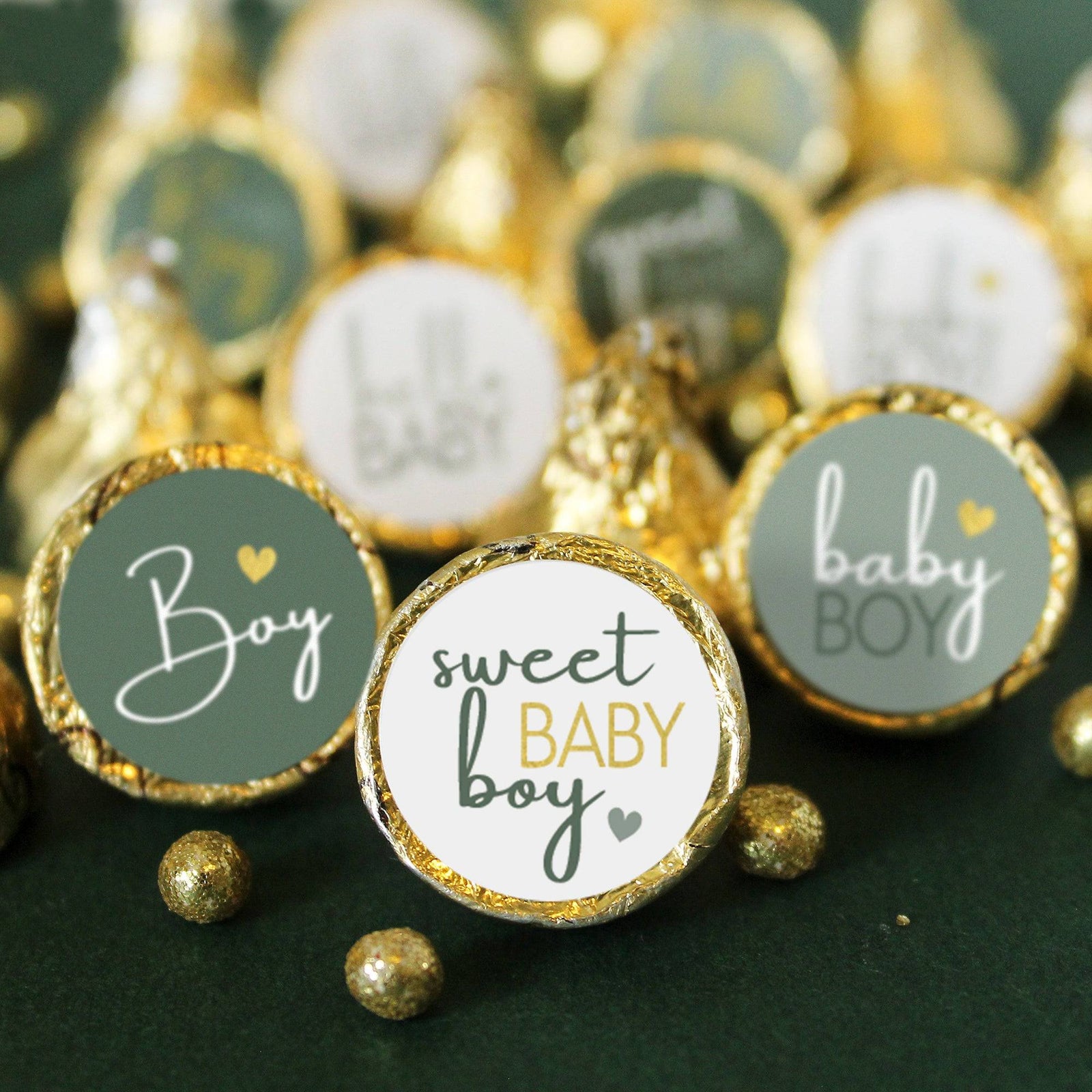 Sweet Baby Boy: Green -  It’s a Boy Baby Shower Party Favor Stickers -180 Stickers - Distinctivs Party
