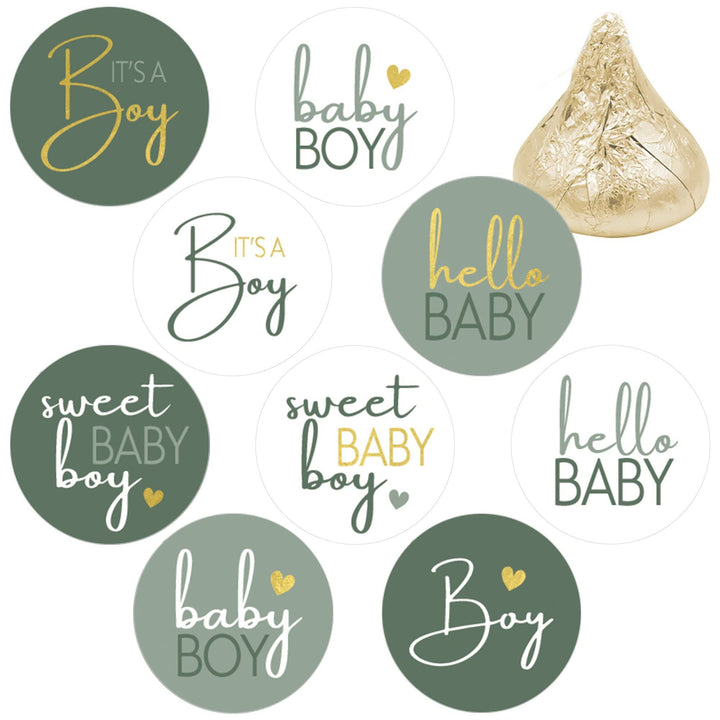 Sweet Baby Boy: Green -  It’s a Boy Baby Shower Party Favor Stickers -180 Stickers - Distinctivs Party