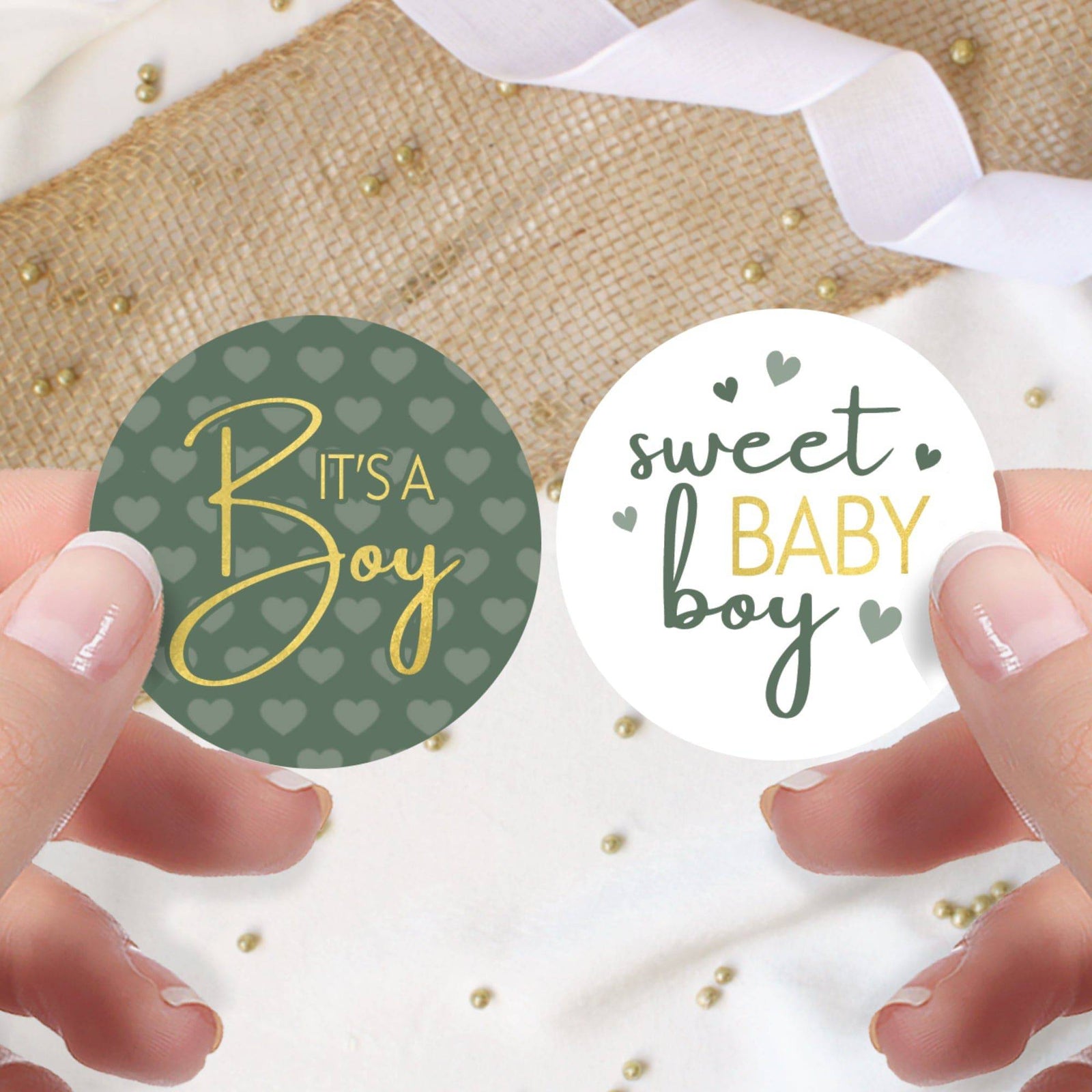Sweet Baby Boy: Green - It’s a Boy Baby Shower Stickers  - 40 Stickers - Distinctivs Party