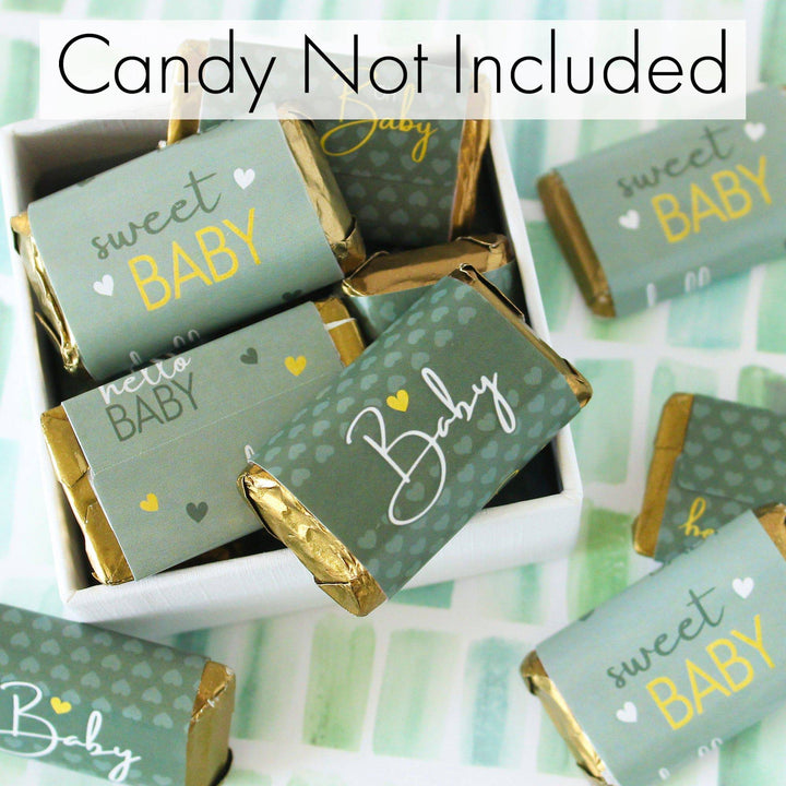 Sweet Baby Gender Neutral: Green - Baby Shower Mini Candy Bar Labels -45 Stickers - Distinctivs Party