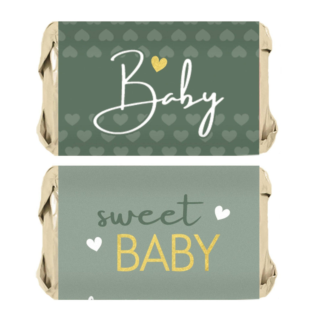 Sweet Baby Gender Neutral: Green - Baby Shower Mini Candy Bar Labels -45 Stickers - Distinctivs Party