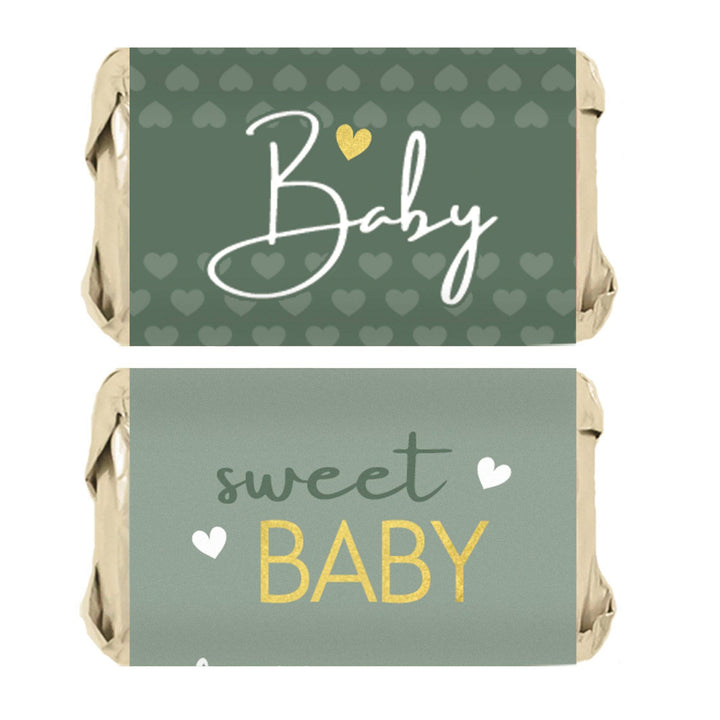Sweet Baby Gender Neutral: Green - Baby Shower Mini Candy Bar Labels -45 Stickers - Distinctivs Party