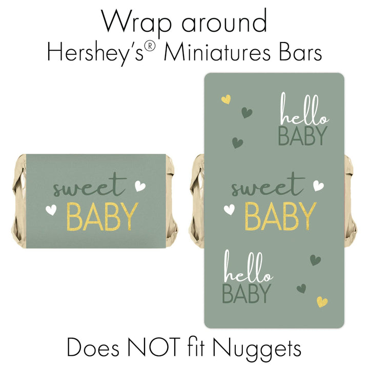 Sweet Baby Gender Neutral: Green - Baby Shower Mini Candy Bar Labels -45 Stickers - Distinctivs Party