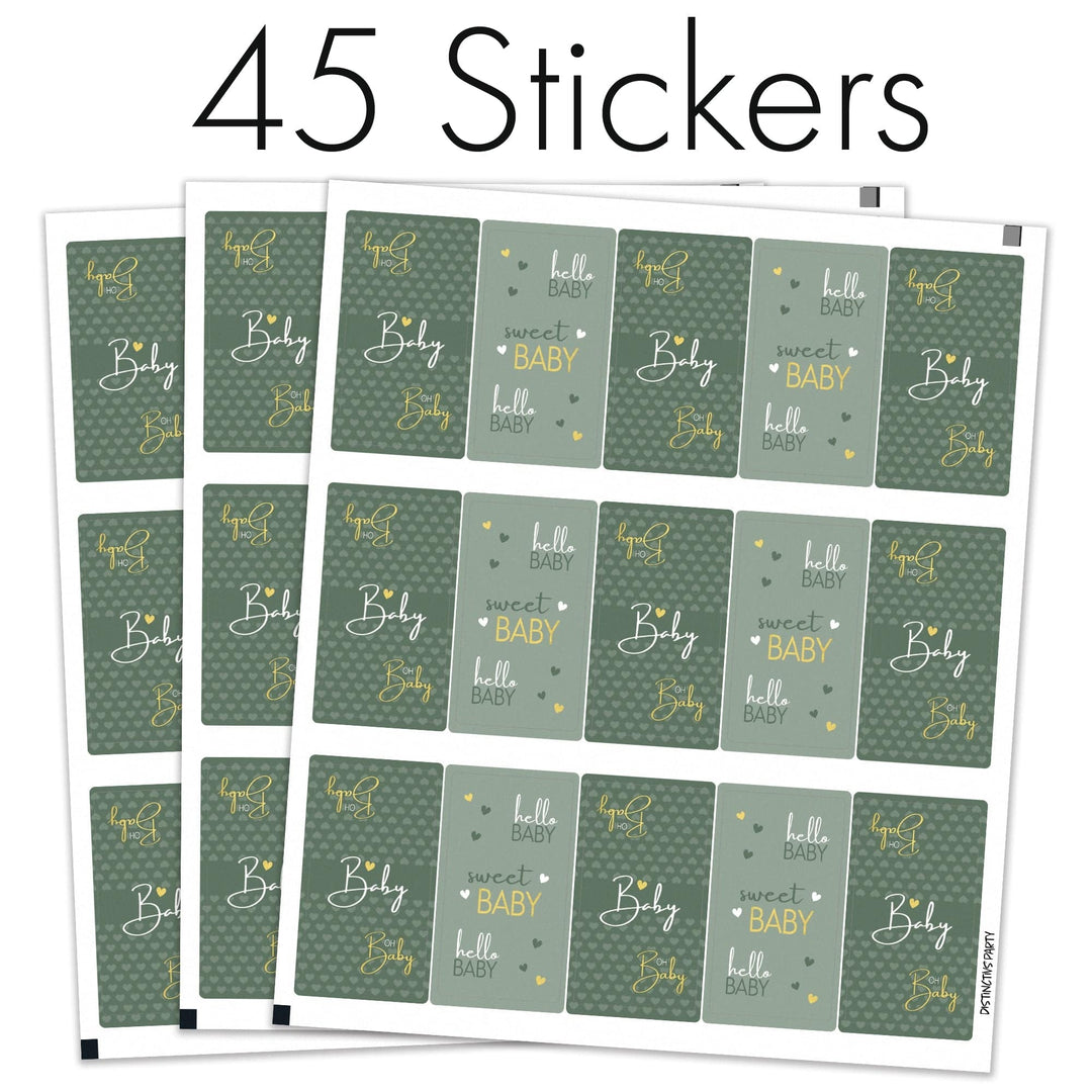 Sweet Baby Gender Neutral: Green - Baby Shower Mini Candy Bar Labels -45 Stickers - Distinctivs Party
