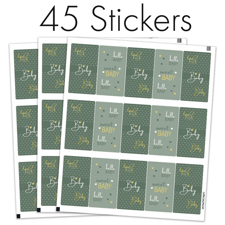Sweet Baby Gender Neutral: Green - Baby Shower Mini Candy Bar Labels -45 Stickers - Distinctivs Party