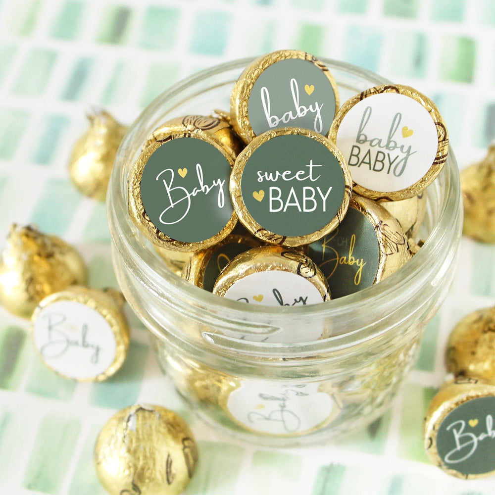 Sweet Baby Gender Neutral: Green- Baby Shower  Stickers - Fits on Hershey's Kisses - 180 Pack - Distinctivs Party