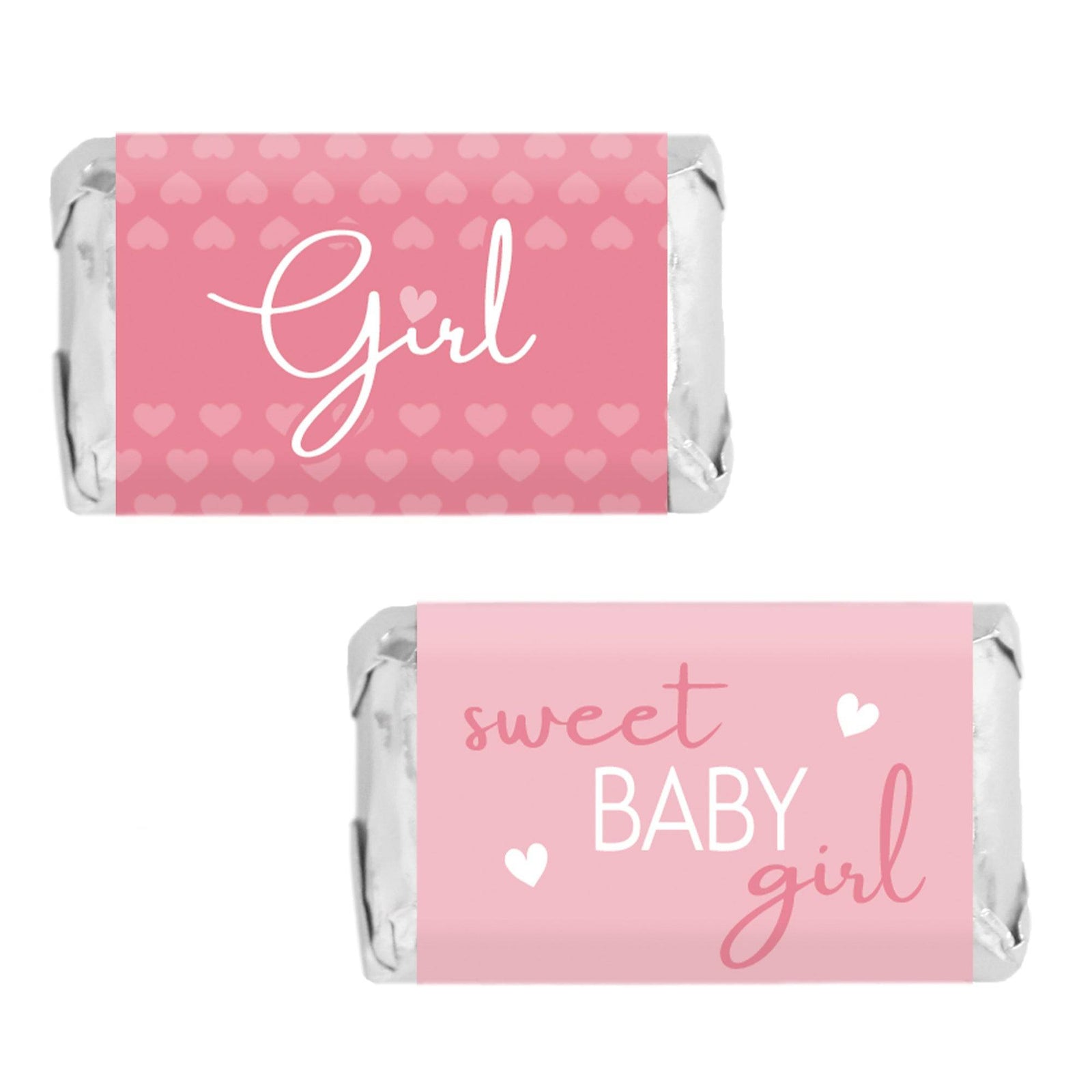 Sweet Baby Girl: Pink - Baby Shower Mini Candy Bar Labels -45 Stickers - Distinctivs Party