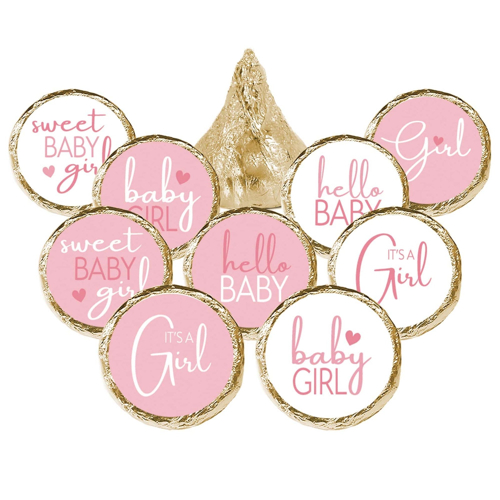 Sweet Baby Girl: Pink - Baby Shower  Stickers - Fits on Hershey's Kisses - 180 Pack - Distinctivs Party
