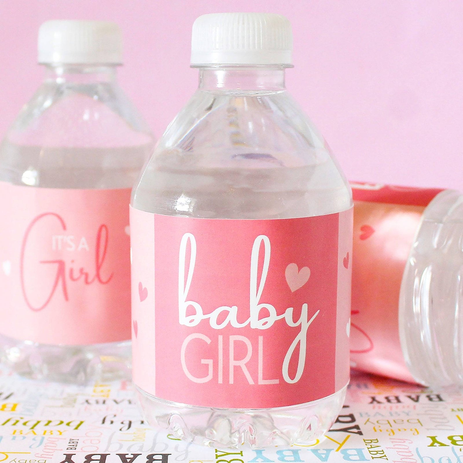 Sweet Baby Girl: Pink - Baby Shower Water Bottle Labels - 20 Stickers - Distinctivs Party