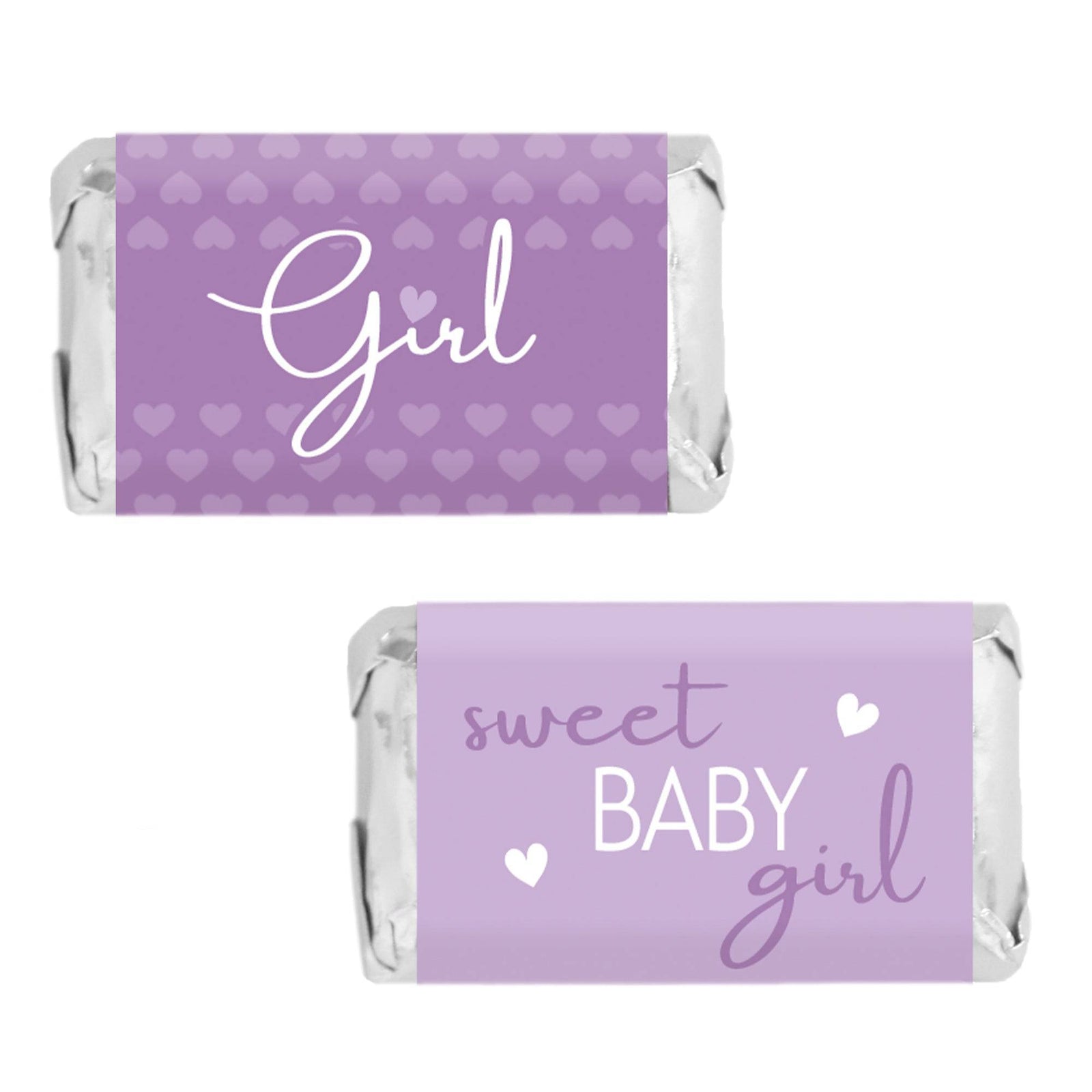 Sweet Baby Girl: Purple - Baby Shower Mini Candy Bar Labels -45 Stickers - Distinctivs Party