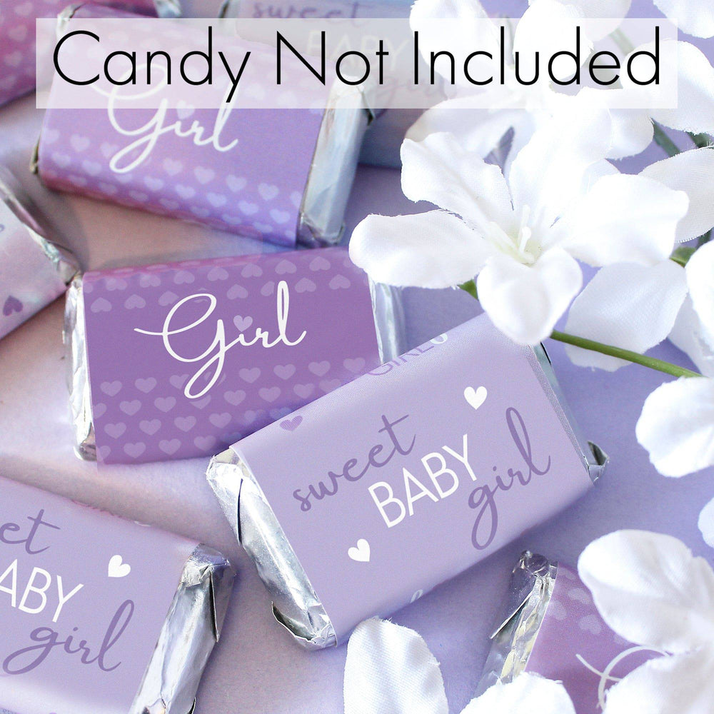 Sweet Baby Girl: Purple - Baby Shower Mini Candy Bar Labels -45 Stickers - Distinctivs Party