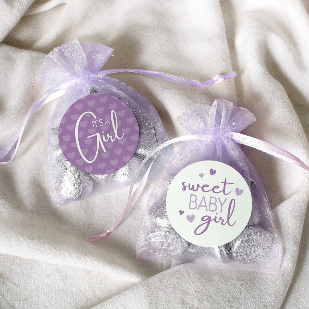 Sweet Baby Girl: Purple - Baby Shower Party Favor Stickers - 40 Labels - Distinctivs Party