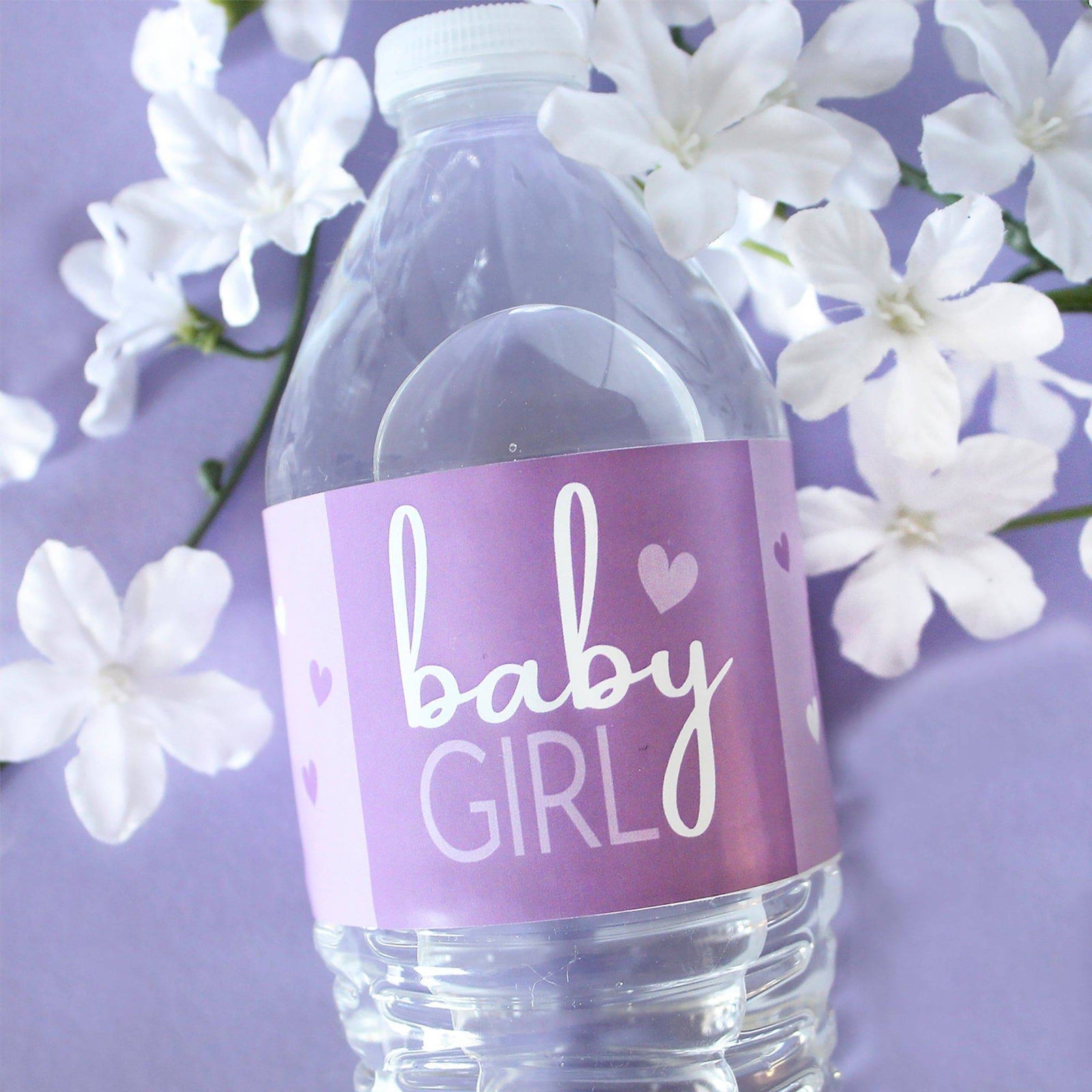 Sweet Baby Girl: Purple - Baby Shower Water Bottle Labels - 24 Stickers - Distinctivs Party
