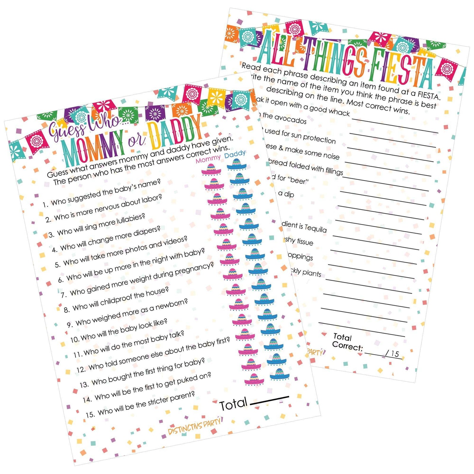 Taco 'Bout a Baby: Baby Shower Game - "Guess Who" Mommy or Daddy and All Things Fiesta Games - 20 Dual Sided Cards - Distinctivs Party