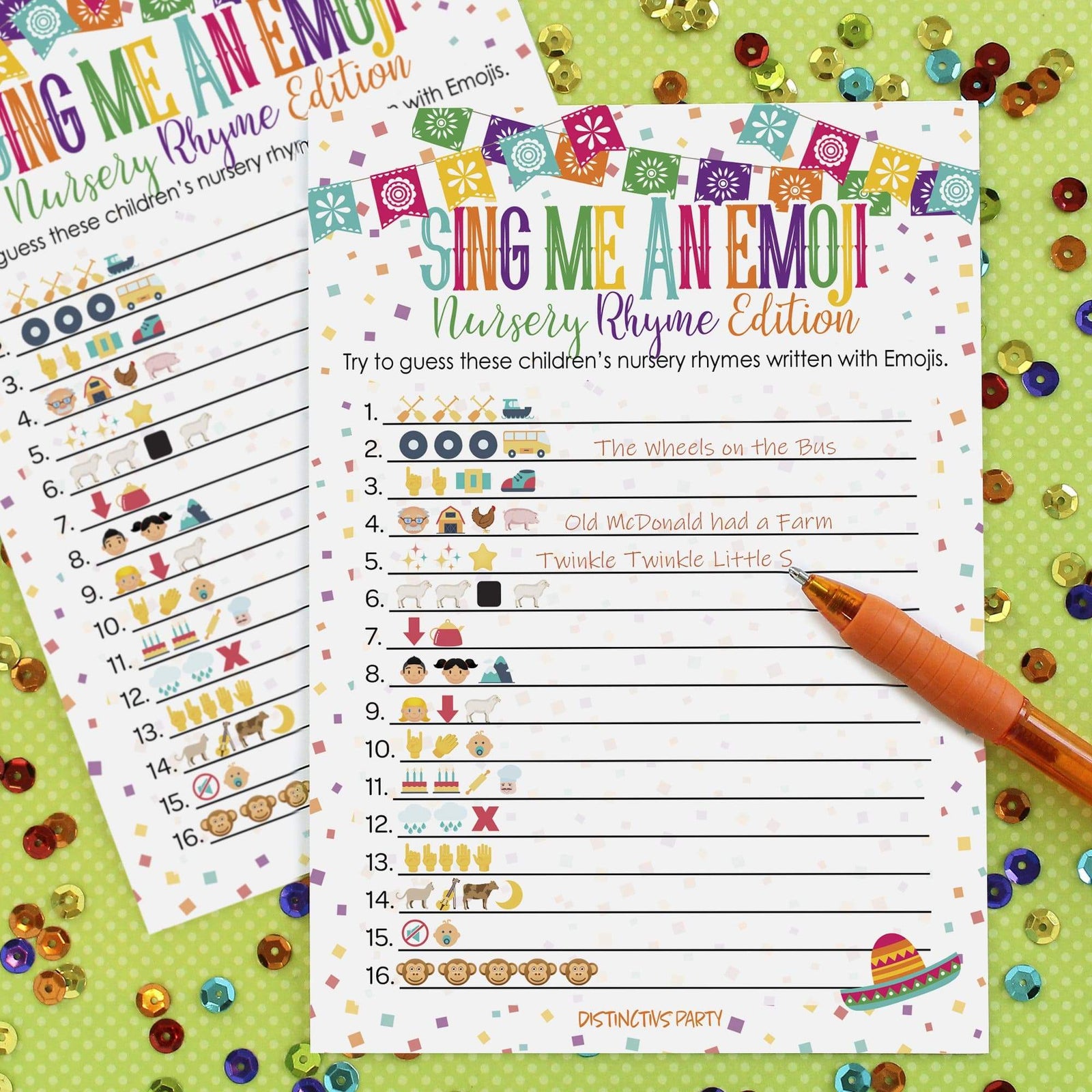 Taco 'Bout a Baby:  Baby Shower Game - Nursery Rhyme Emoji Game - 20 Cards - Distinctivs Party