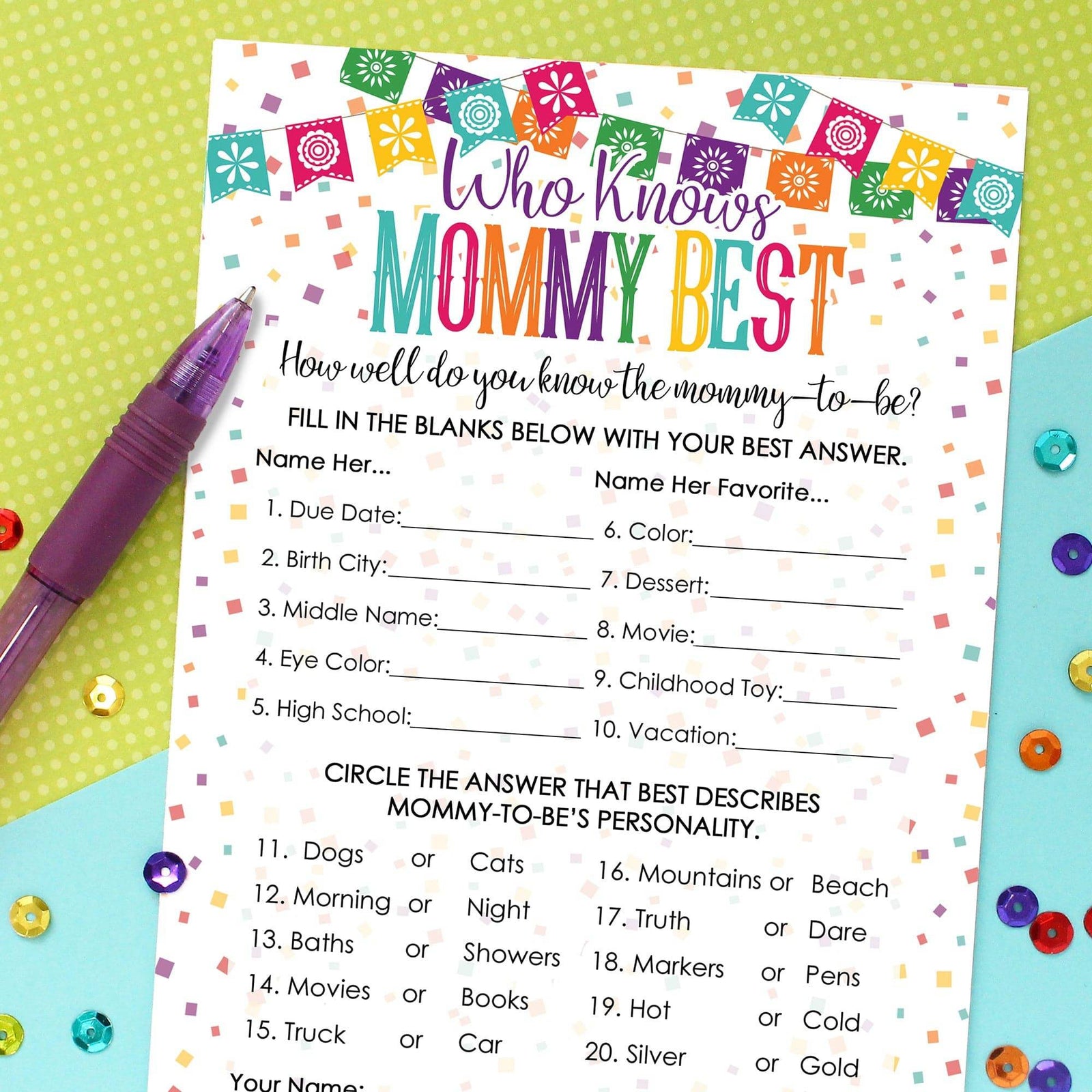 Taco 'Bout a Baby:  Baby Shower Game - Who Knows Mommy Best Game Cards - 20 Cards - Distinctivs Party