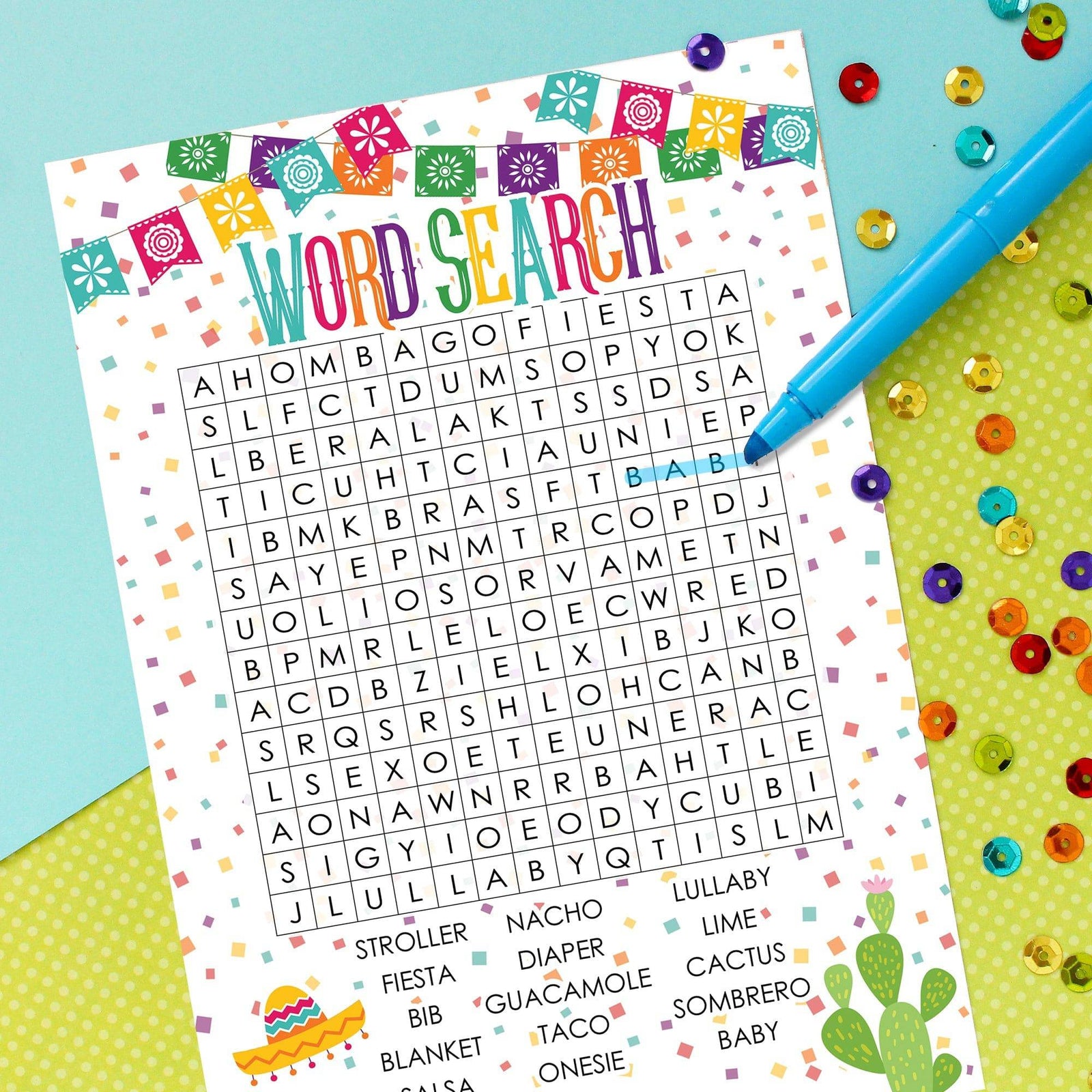 Taco 'Bout a Baby: Baby Shower Game - Word Search Baby Shower Party Game - 20 Cards - Distinctivs Party