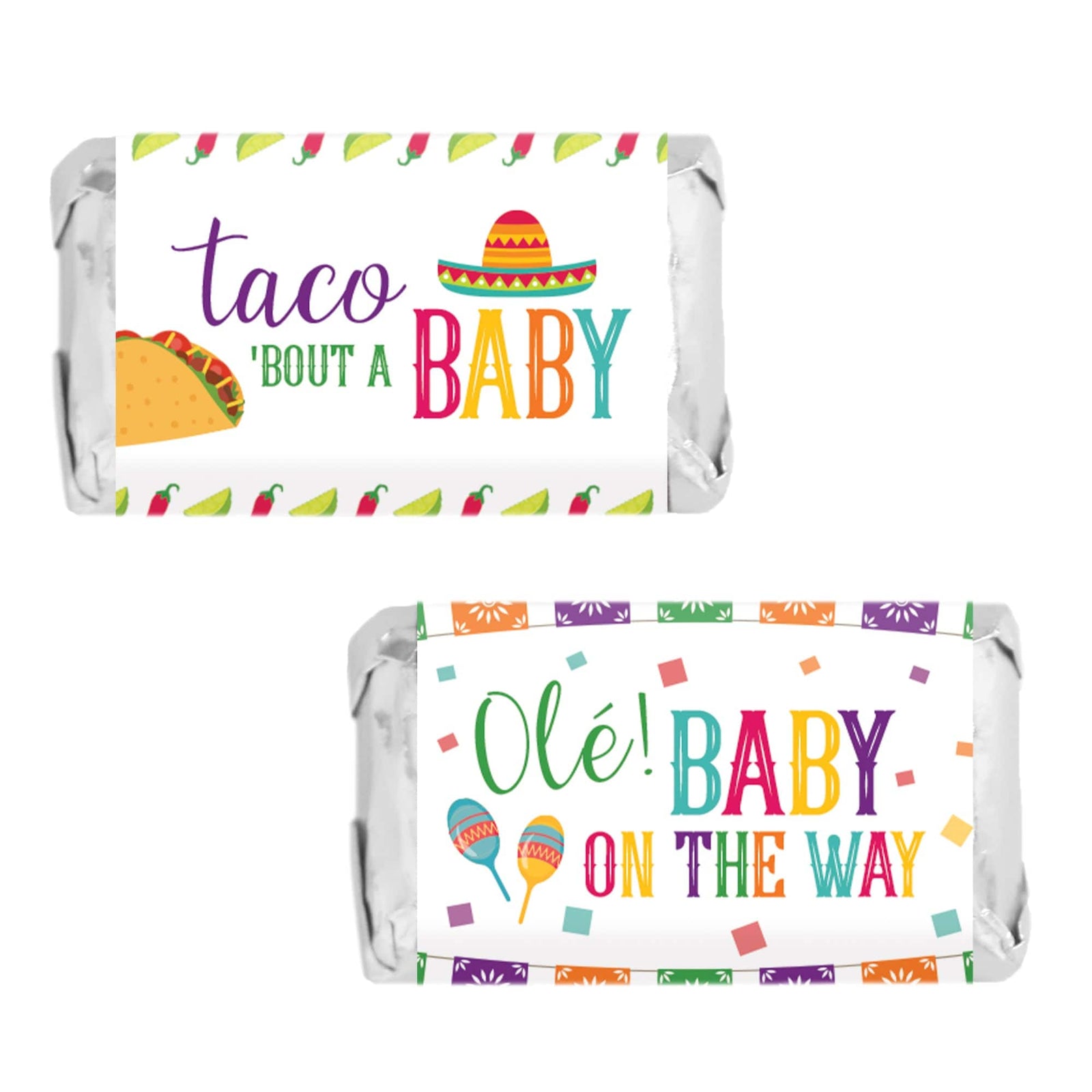 Taco 'Bout a Baby:  Baby Shower - Hershey's Miniatures Candy Bar Wrappers Stickers - 45 Stickers - Distinctivs Party