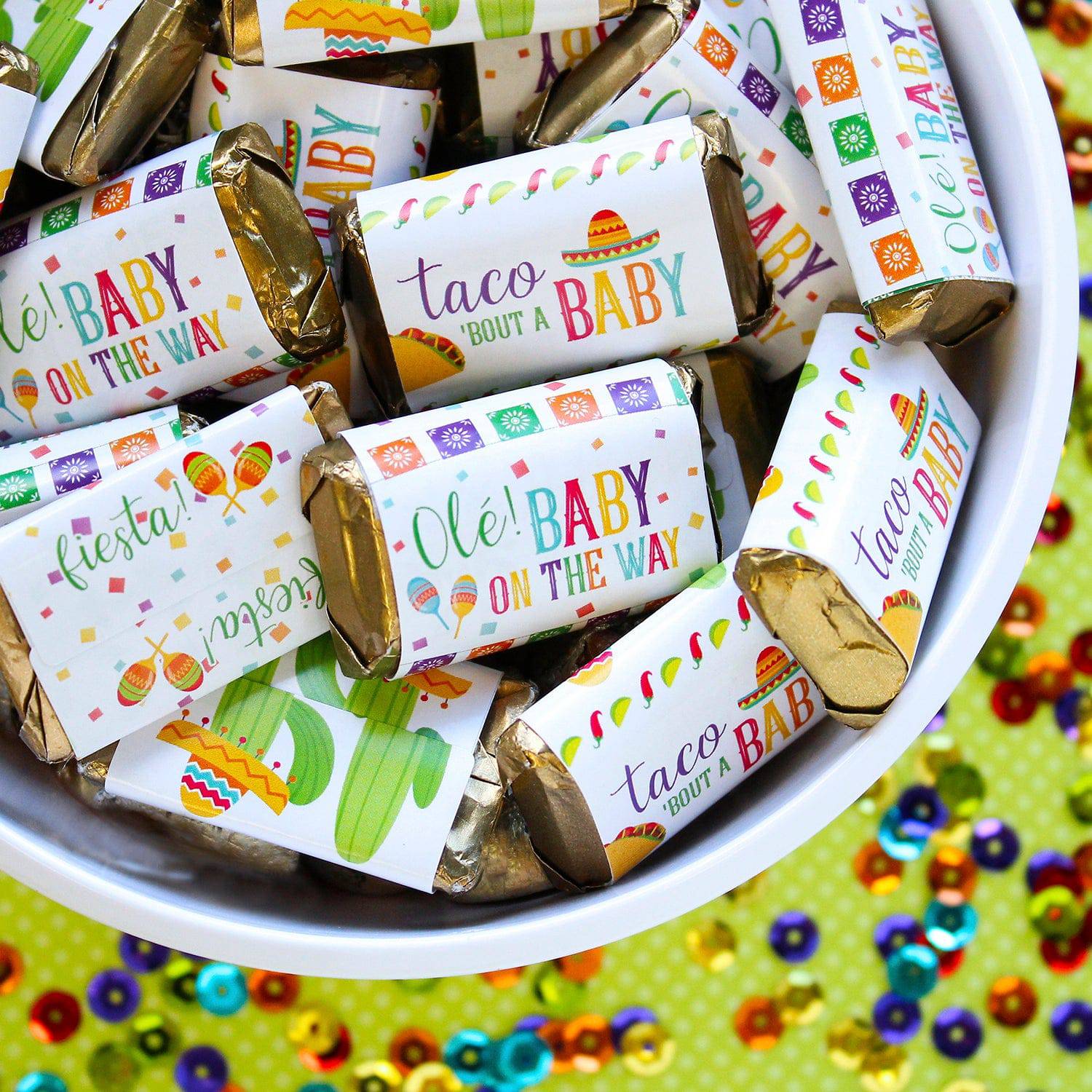 Taco 'Bout a Baby:  Baby Shower - Hershey's Miniatures Candy Bar Wrappers Stickers - 45 Stickers - Distinctivs Party