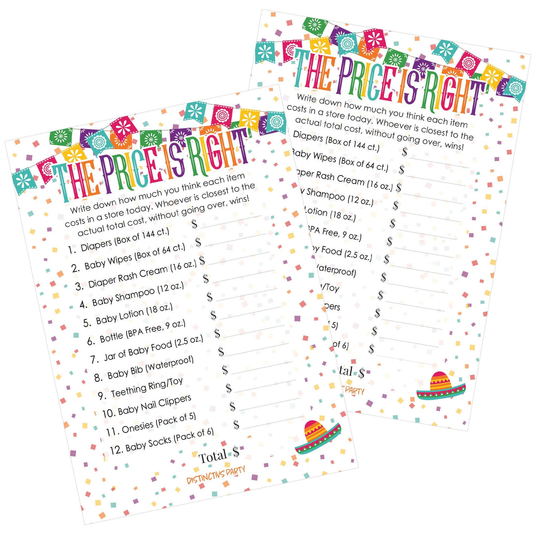 Taco 'bout a Baby Shower Fiesta Price is Right Game Cards - 20 count