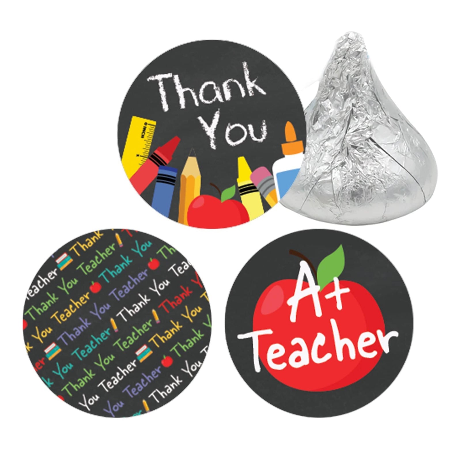 Teacher Appreciation Party: Thank You A+ Teacher - Favor Stickers - Fits on Hershey®  Kisses - 180 Pack - Distinctivs Party