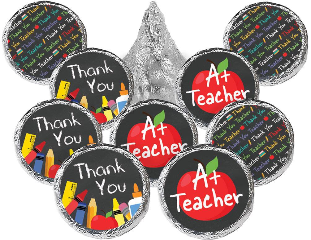 Teacher Appreciation Party: Thank You A+ Teacher - Favor Stickers - Fits on Hershey®  Kisses - 180 Pack - Distinctivs Party