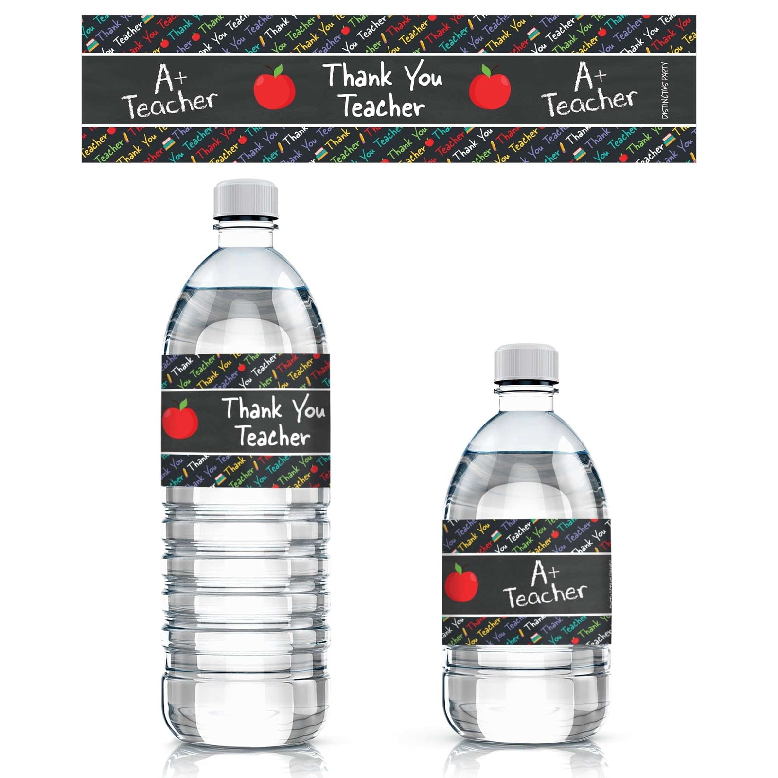 Teacher Appreciation Party: Thank You A+ Teacher - Water Bottle Labels - 24 Waterproof Stickers - Distinctivs Party