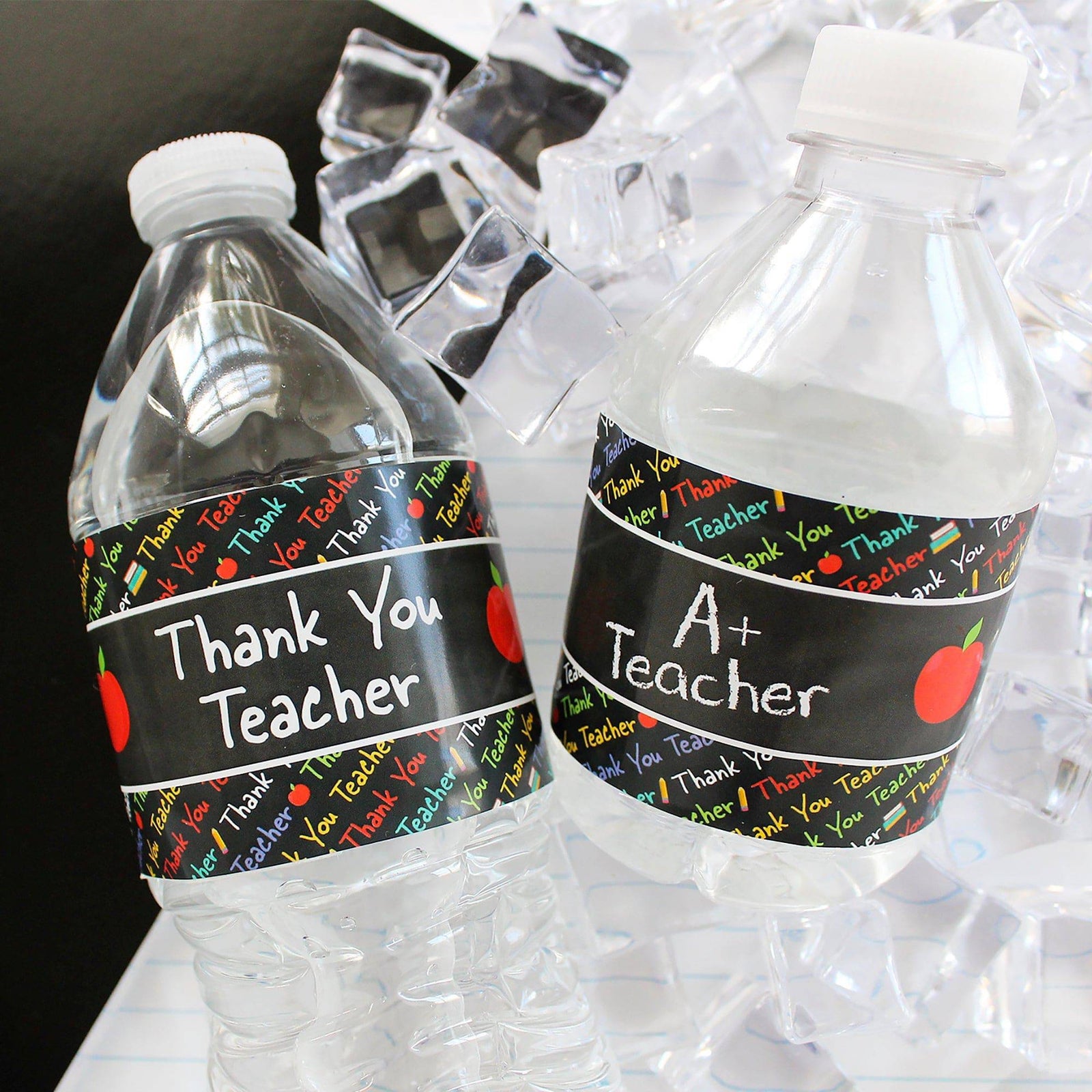 Teacher Appreciation Party: Thank You A+ Teacher - Water Bottle Labels - 24 Waterproof Stickers - Distinctivs Party
