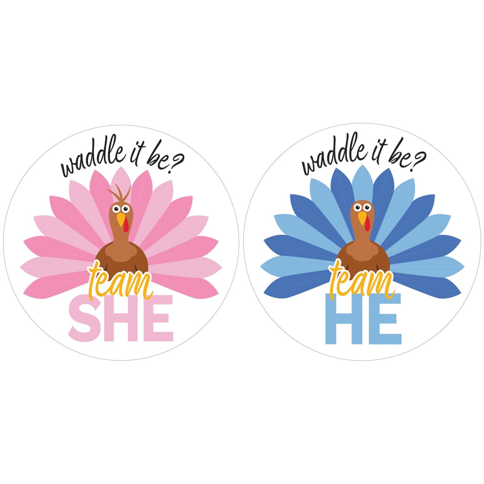 Thanksgiving Turkey Gender Reveal Stickers  - Team He or She - 40 Stickers - Distinctivs Party