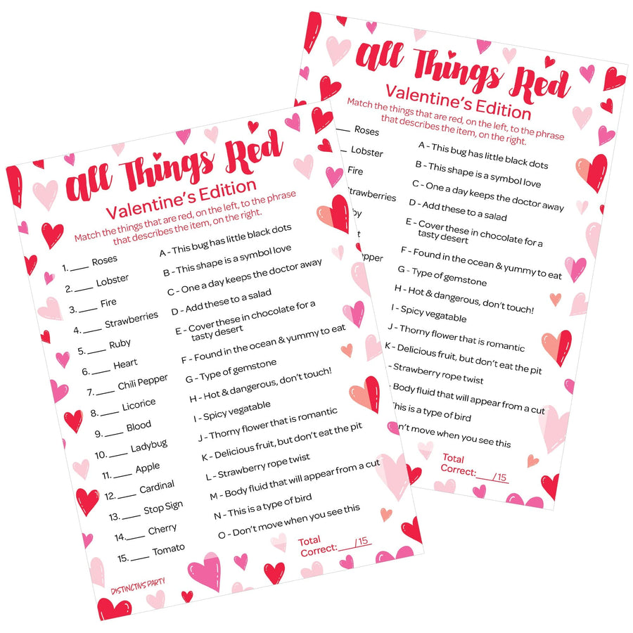 Valentine's Day All Things Red Classroom Party Game - 25 Player Cards