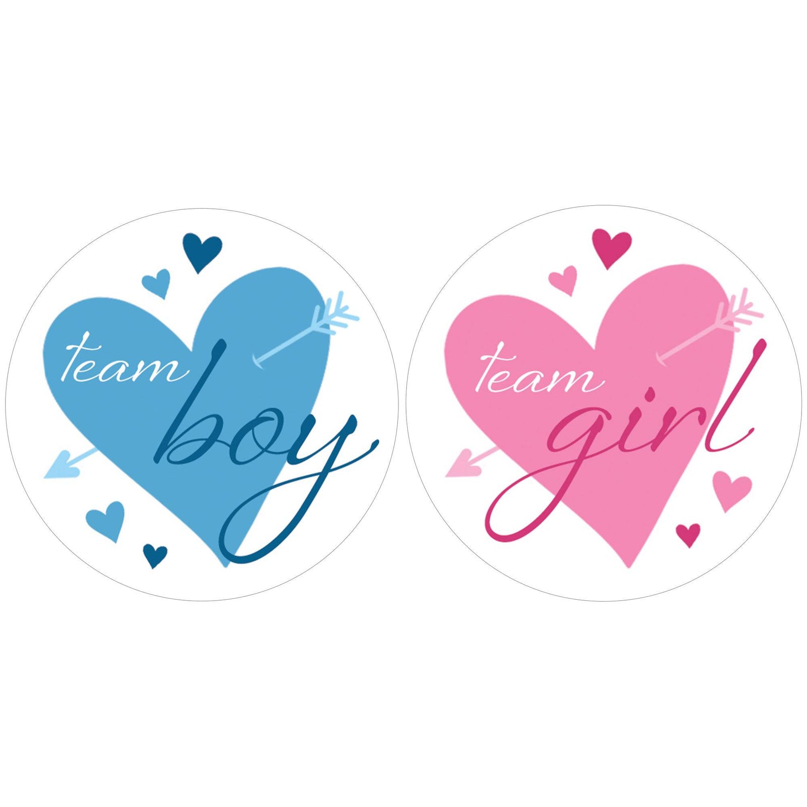 Valentine's Day Gender Reveal Stickers: Blue & Pink Hearts - Team He or Team She Stickers - 40 Stickers - Distinctivs Party