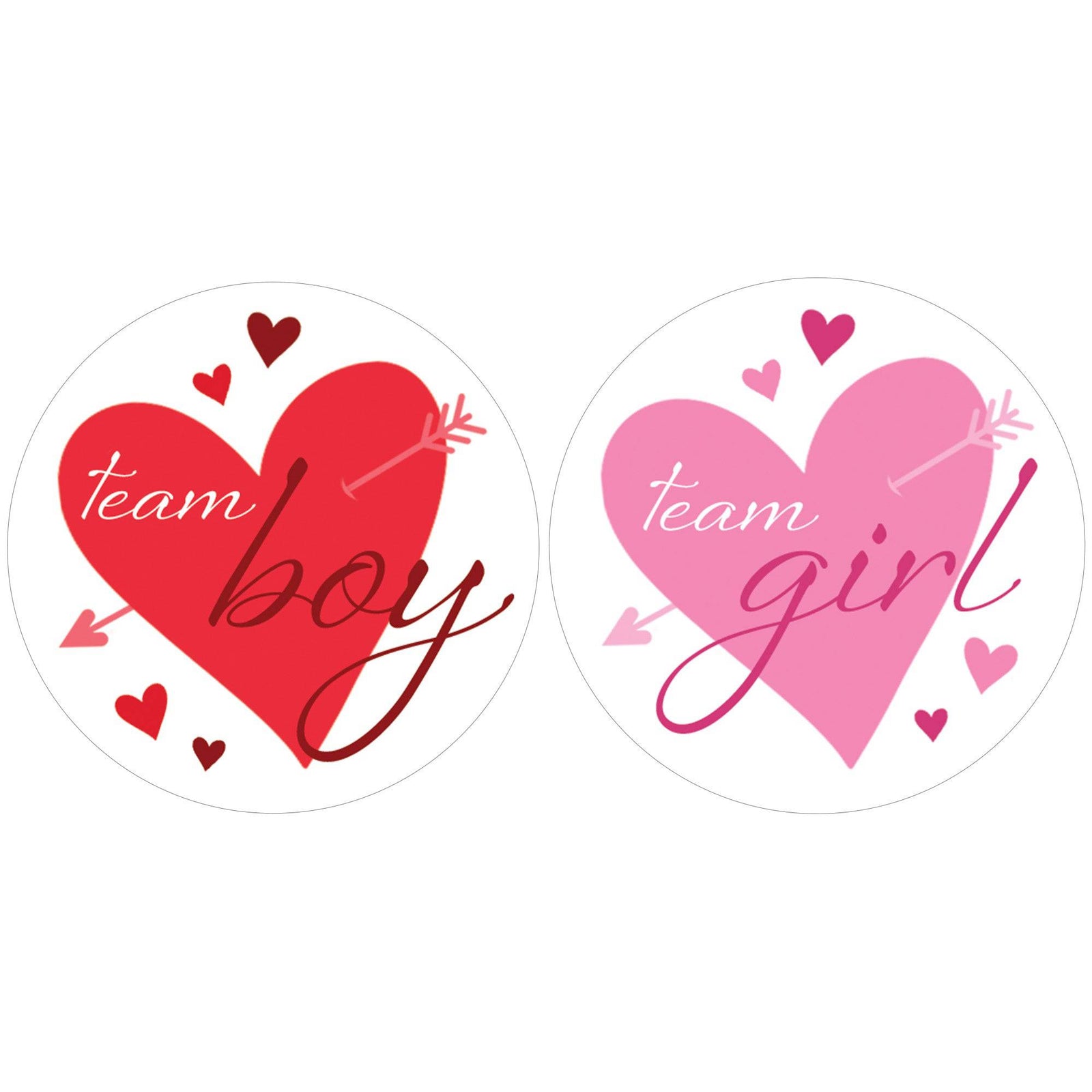 Valentine's Day Gender Reveal Stickers: Red & Pink Hearts - Team He or Team She Stickers - 40 Stickers - Distinctivs Party