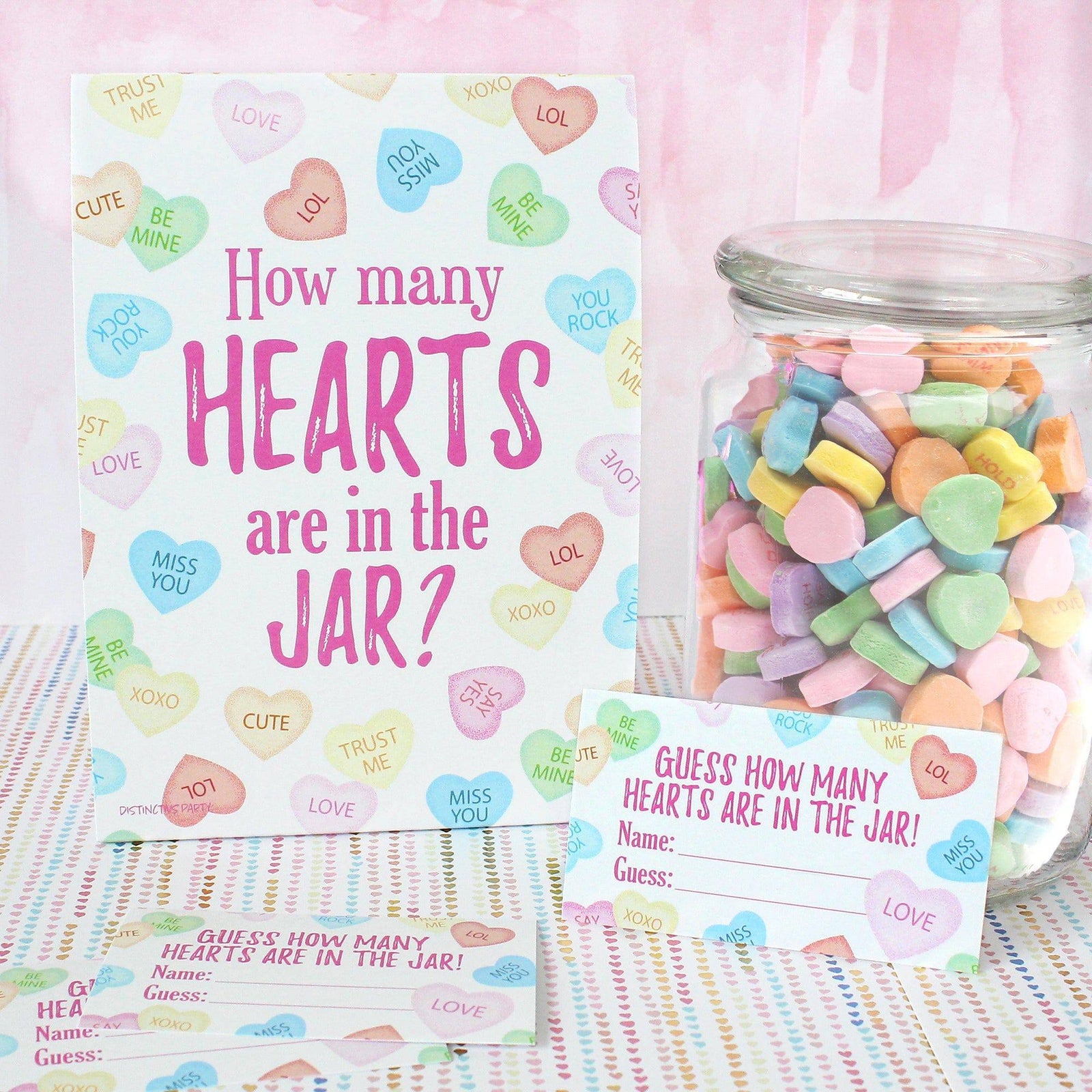 Valentine's Day Party Game: Guess How Many Candy Hearts in the Jar - Distinctivs Party