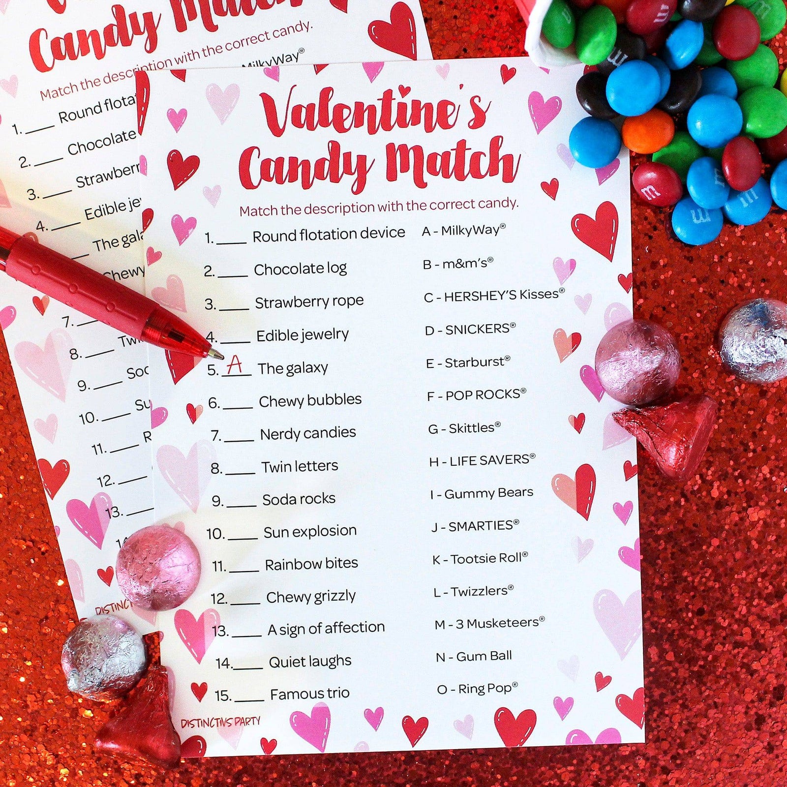 Valentine's Day Party Games: Candy Match - Classroom Party Game - 25 Player Cards - Distinctivs Party