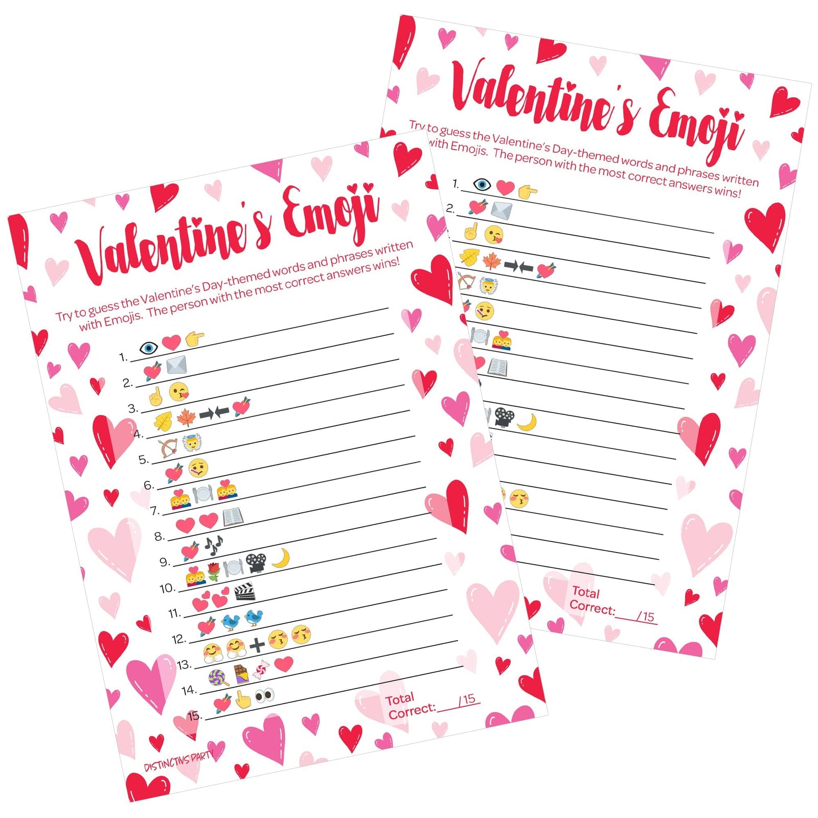 Valentine's Day Party Games: Emoji Party Game - Classroom Party Game - 25 Player Cards - Distinctivs Party