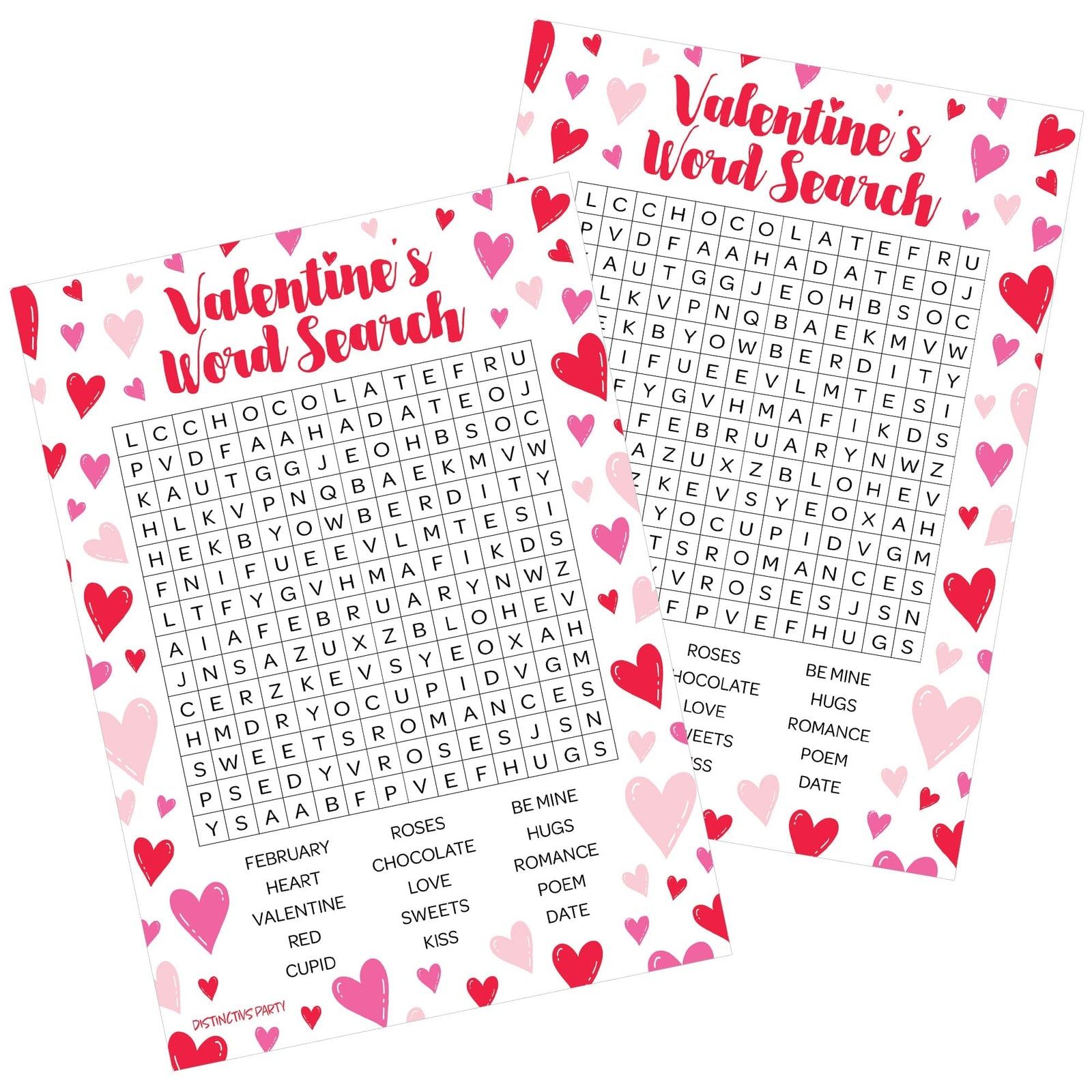 Valentine's Day Party Games: Word Search - Classroom Party Game - 25 Player Cards - Distinctivs Party