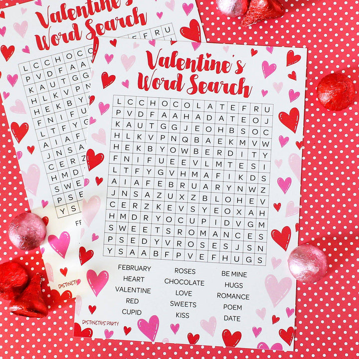 Valentine's Day Word Search Classroom Party Game - 25 Player Cards