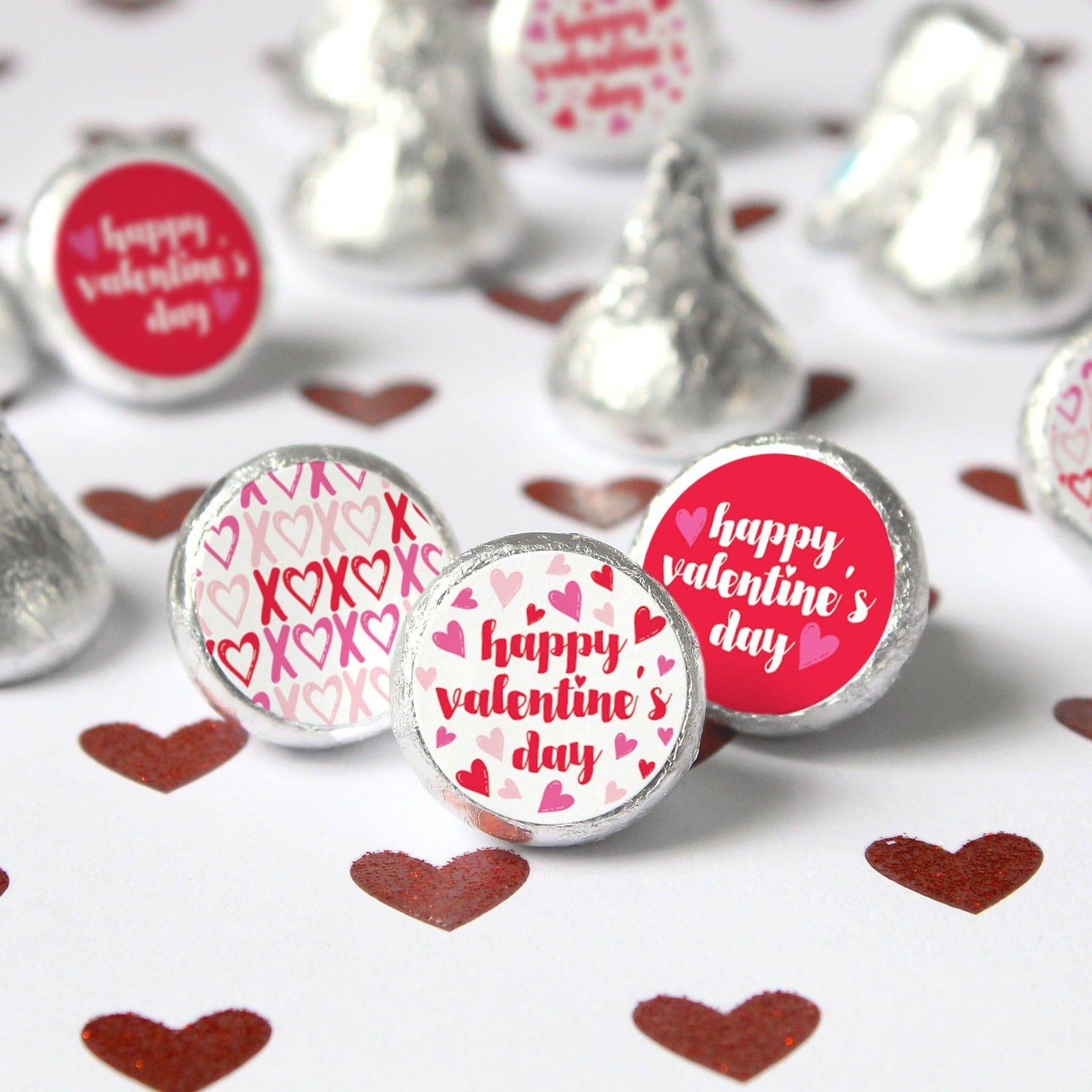 Valentine’s Day Party: Red - Candy Favor Stickers - Fits on Hershey® Kisses - 180 Stickers - Distinctivs Party