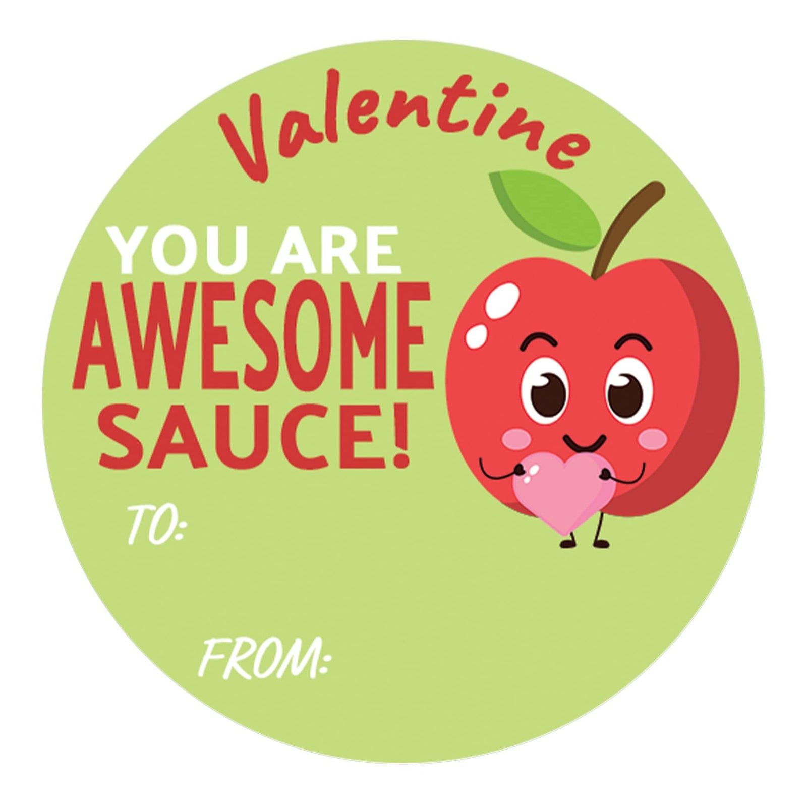 Valentine's Day Treat Stickers: Apple Theme Applesauce for Kids - 40 Circle Stickers - Distinctivs Party