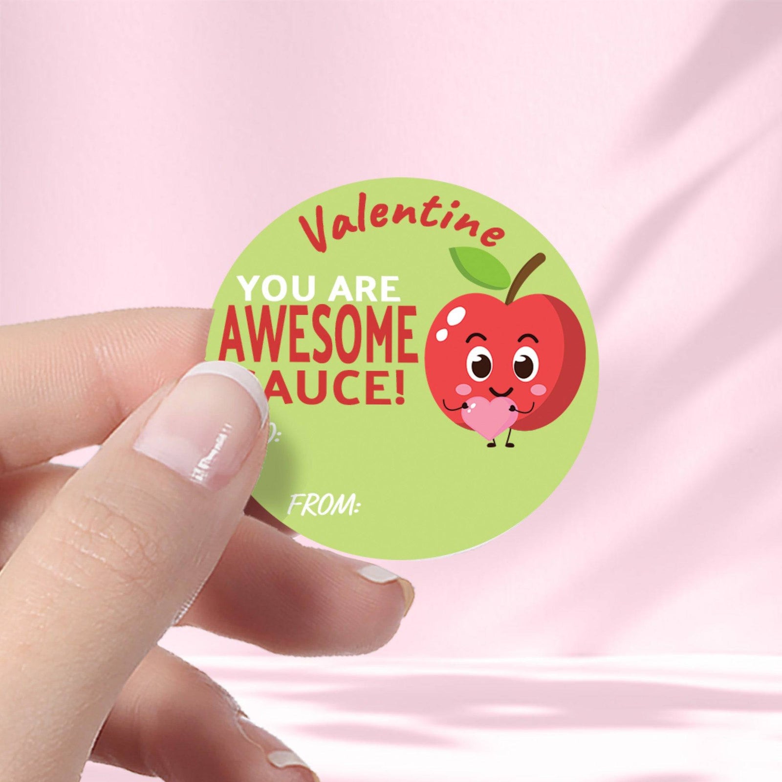Valentine's Day Treat Stickers: Apple Theme Applesauce for Kids - 40 Circle Stickers - Distinctivs Party