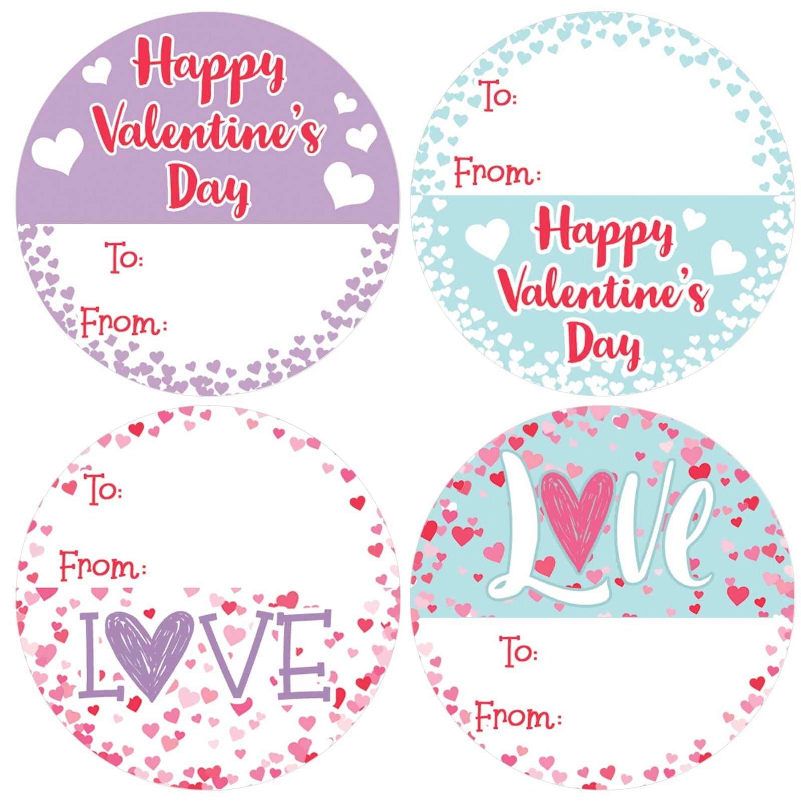 Valentine's Day Treat Stickers: Happy Valentine's Day Pastels - 40 Circle Stickers - Distinctivs Party