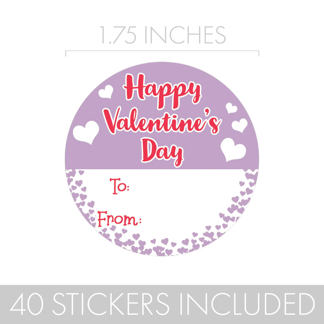 Valentine's Day Treat Stickers: Happy Valentine's Day Pastels - 40 Circle Stickers - Distinctivs Party