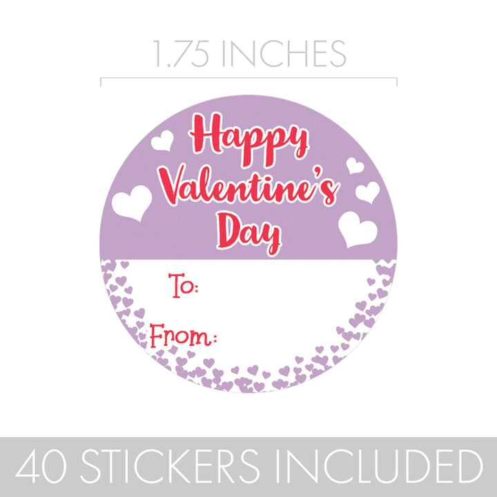 Valentine's Day Treat Stickers: Happy Valentine's Day Pastels - 40 Circle Stickers - Distinctivs Party
